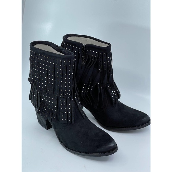 NEW NWT Coconuts by Matisse Flint Ankle Boots Bootie Black Suede Studded Fringe - Picture 4 of 12